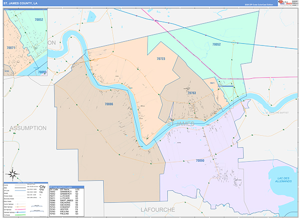 St. James Parish (County), LA Wall Map Color Cast Style